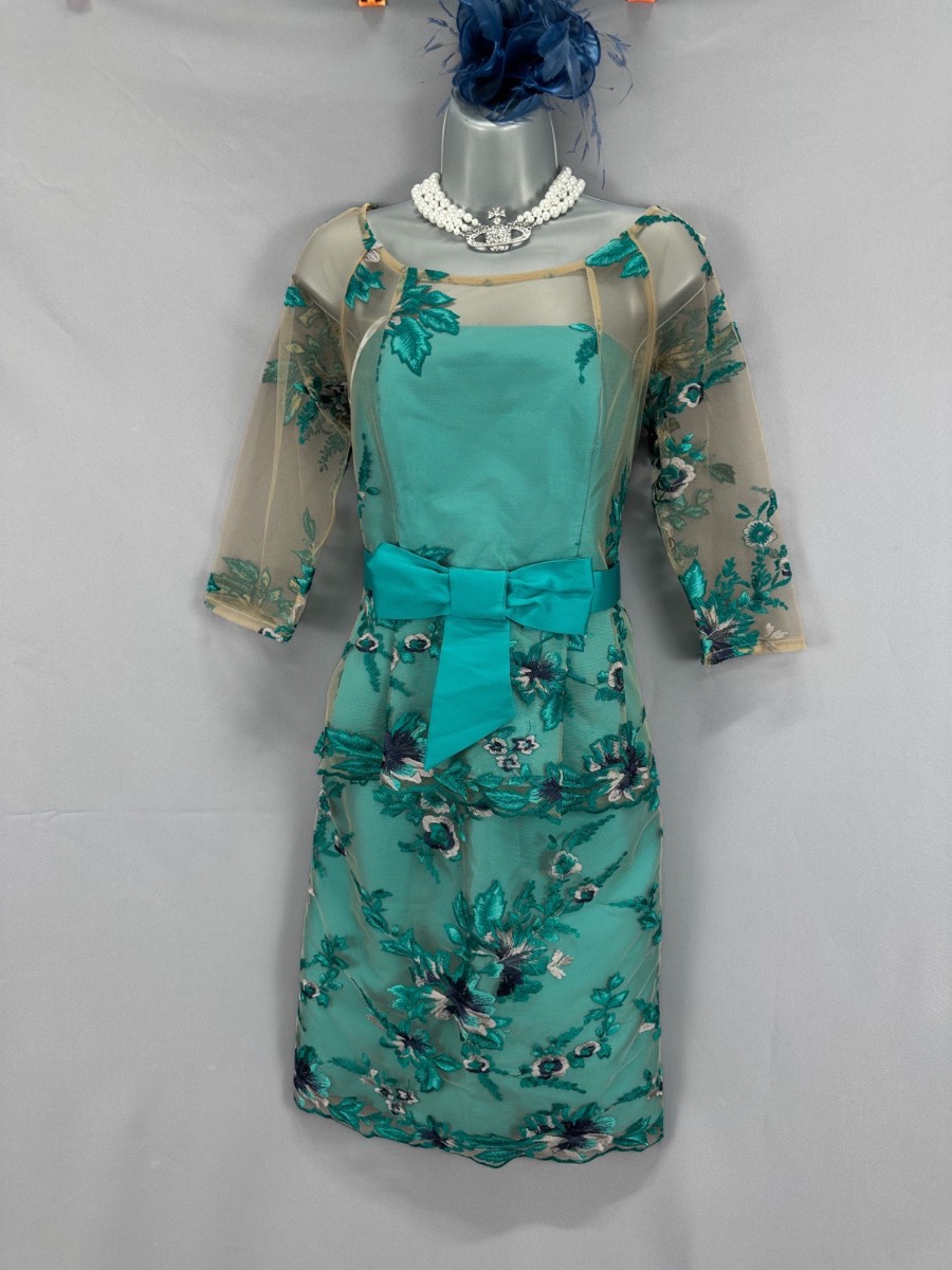 Bnwt Carla Ruiz turquoise embroidered multi bow mother of the bride/groom occasion dress size 12