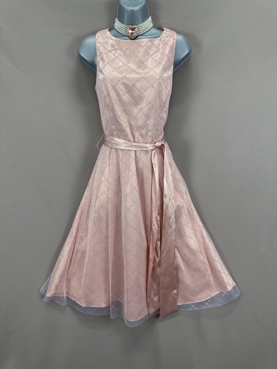 Eliza J pale pink glitter belted wedding races occasion a-line dress size 12