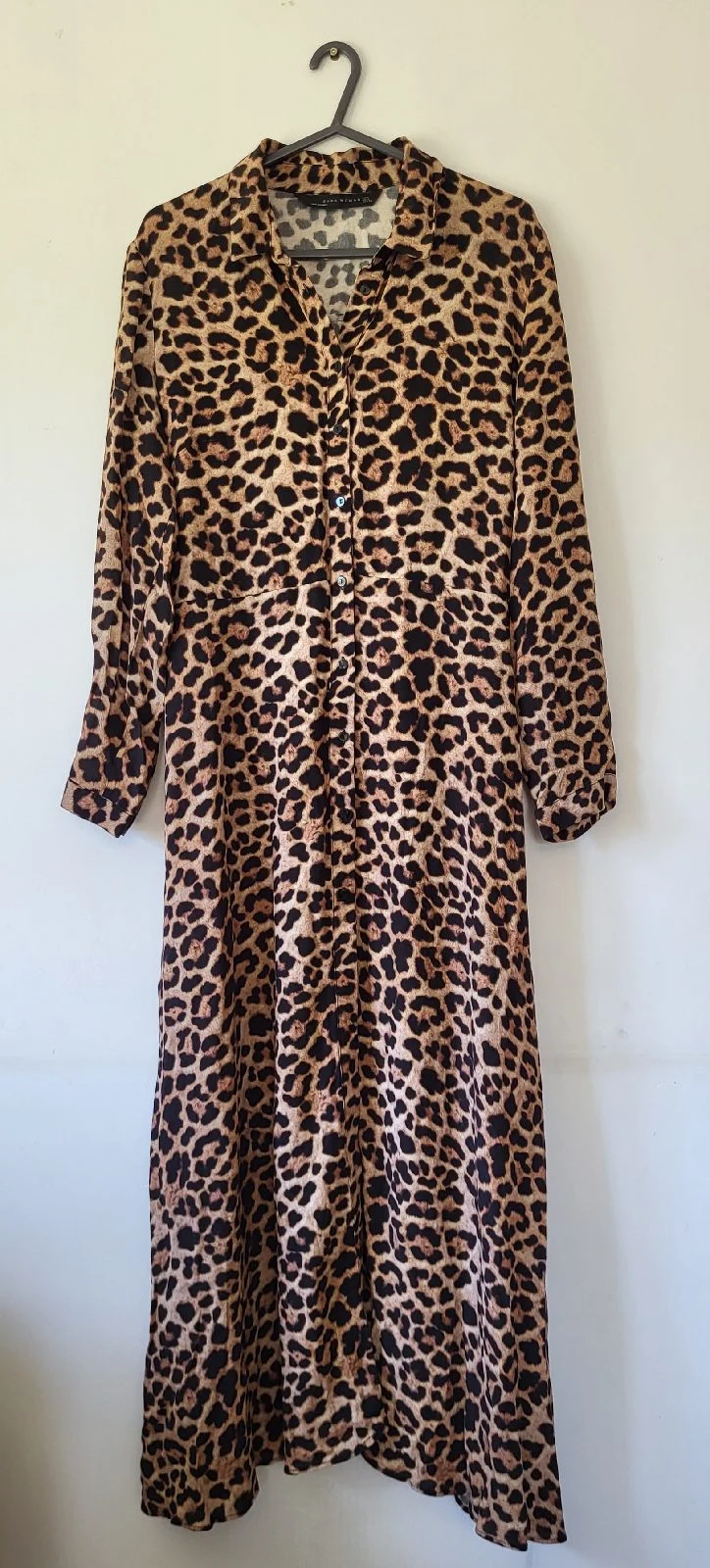 Women's Zara Leopard Print Longsleeve Colalred Maxi Dress Size 12-14 Large