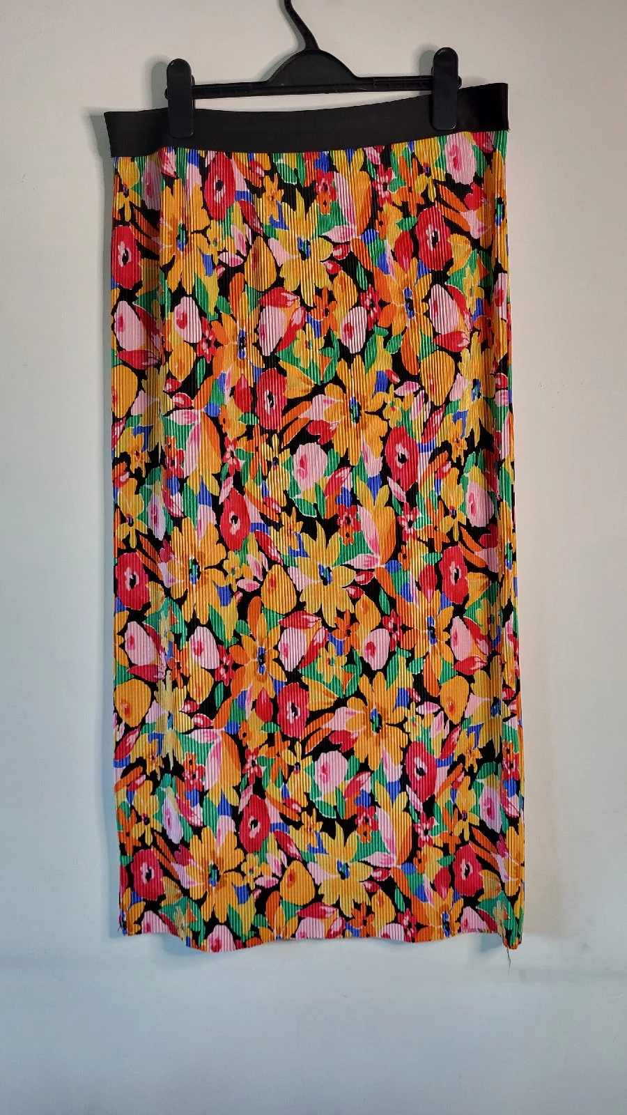 Womens Colourful Midi Floral Plisse Skirt Matalan Size 12-14 Large Elastic Waist