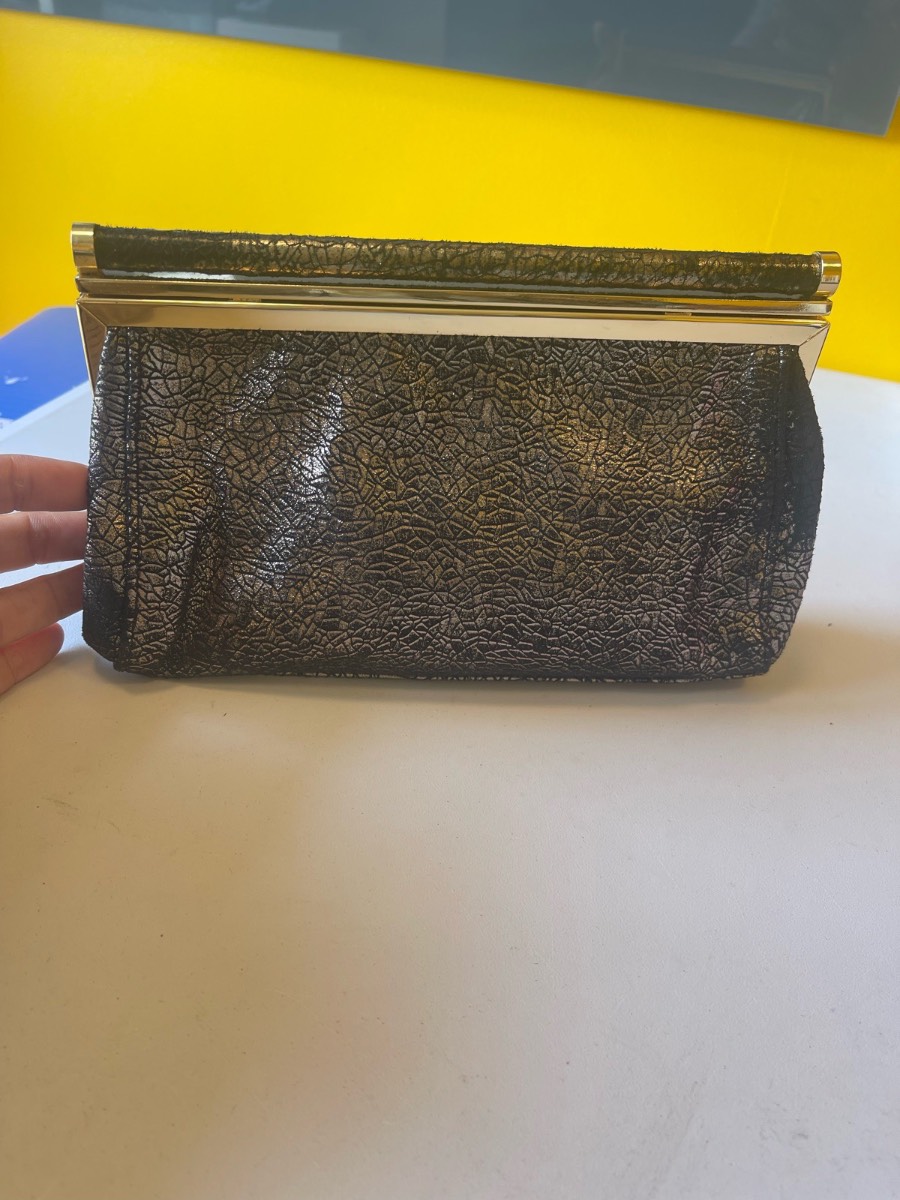 Reiss black and gold clutch bag