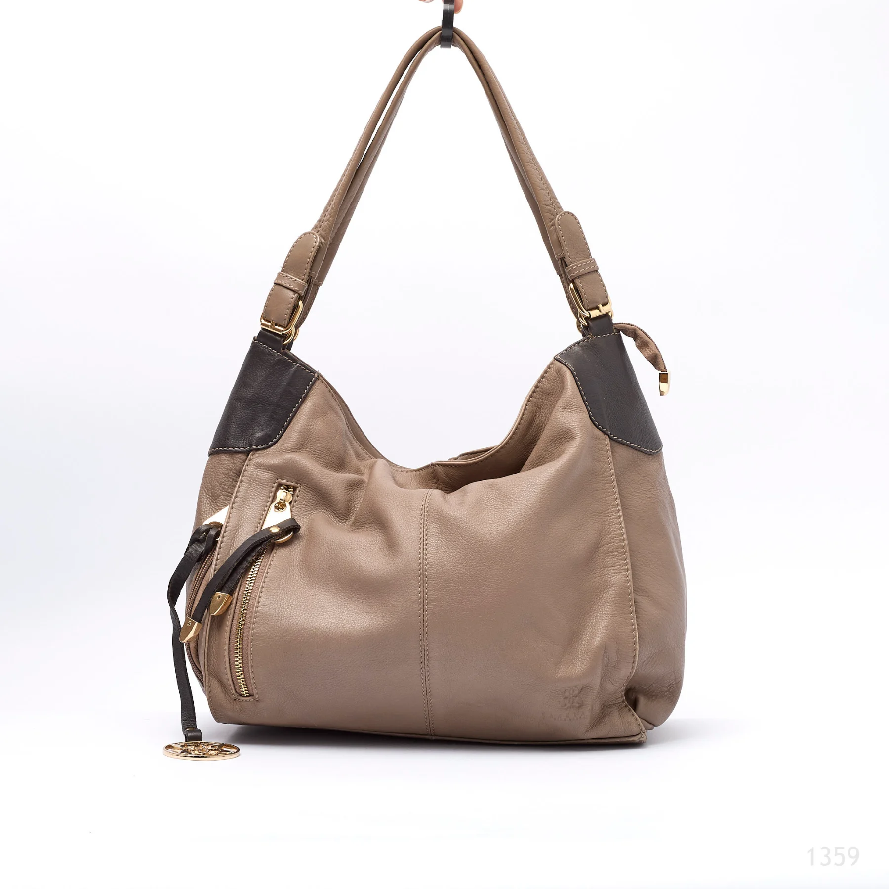 Lakeland Taupe& Brown  Leather Slouchy Hobo Bag