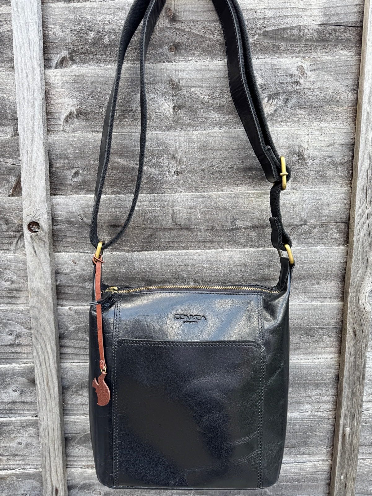 Black Leather Shoulder Bag by Conkca