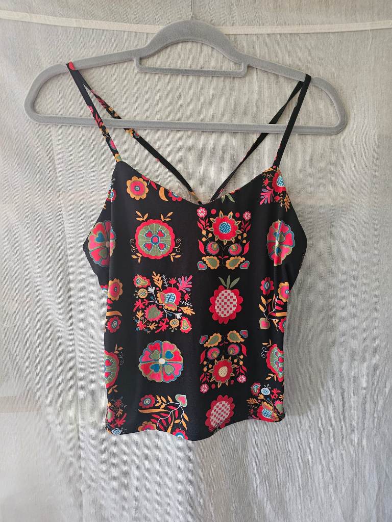 warehouse size 10 black patterned cami with crossover back