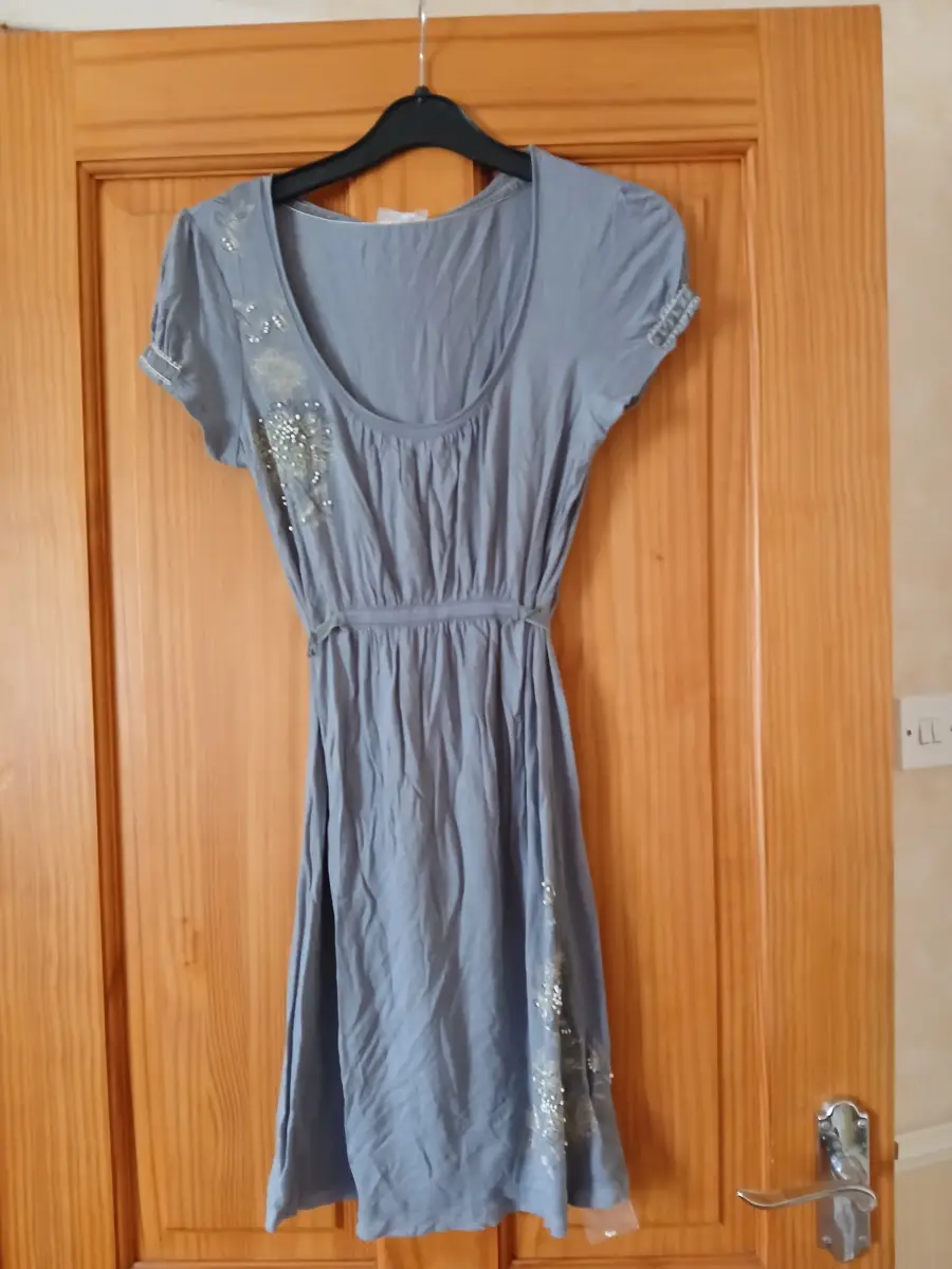 Grey next dress with floral pattern and beads