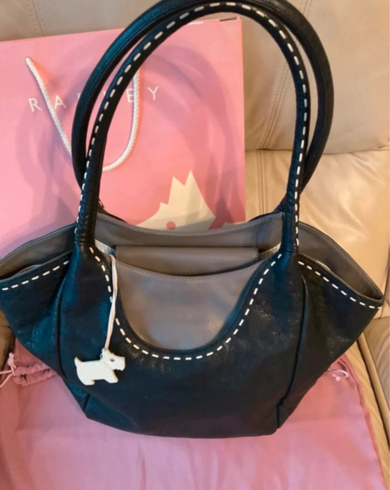 Radley Soft leatherblack and taupe open top tote/ shopper/handbag/workbag