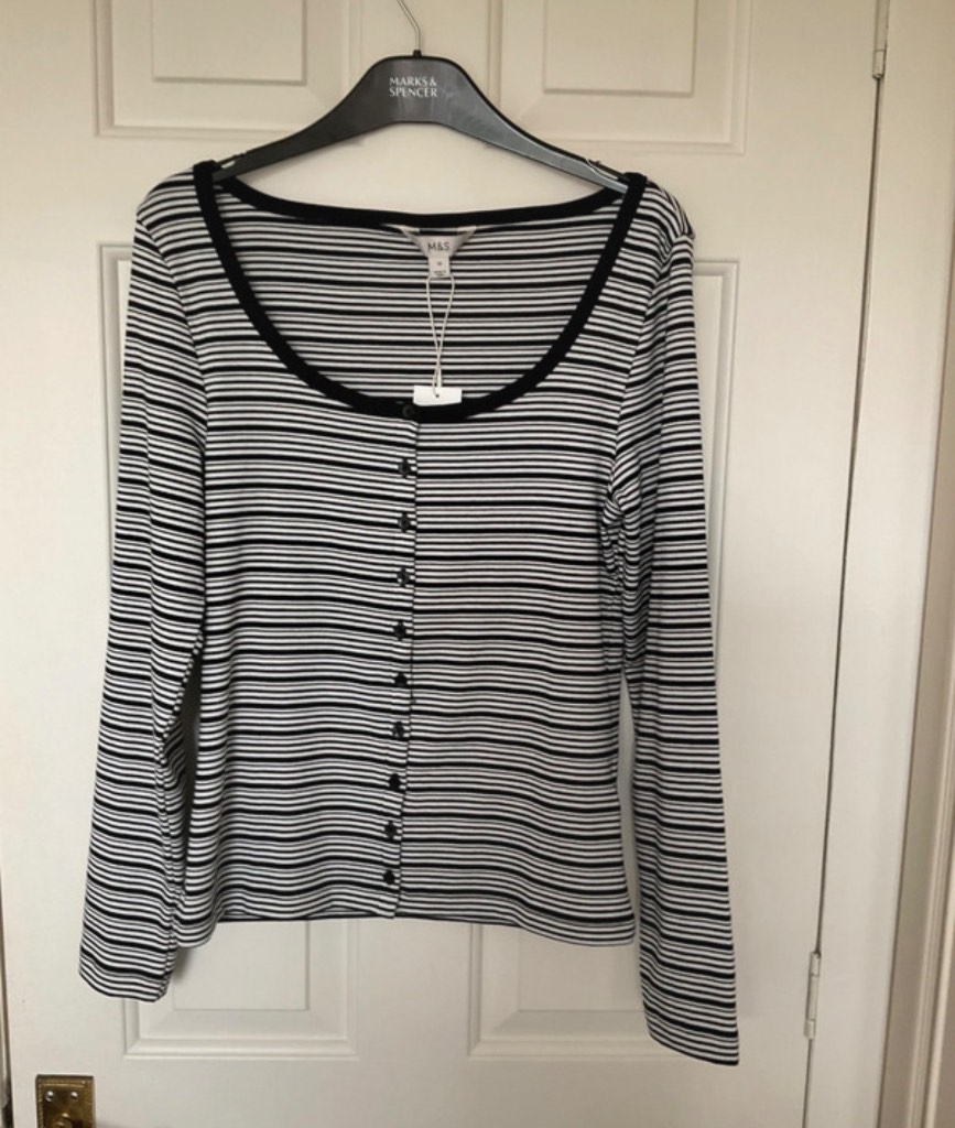 Marks and spencer black/white button through top size 12
