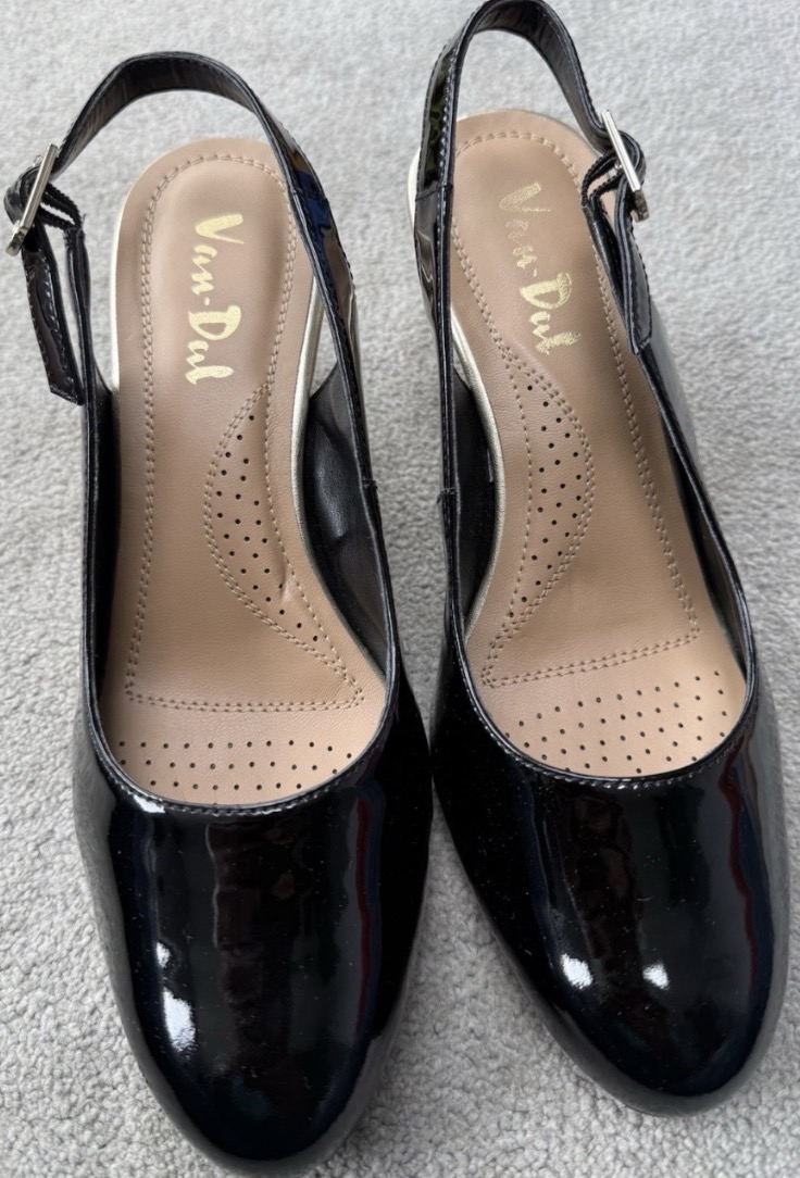 NEW Van Dal Tilton Black Patent Leather Espadrille Sling Backs - Size 4