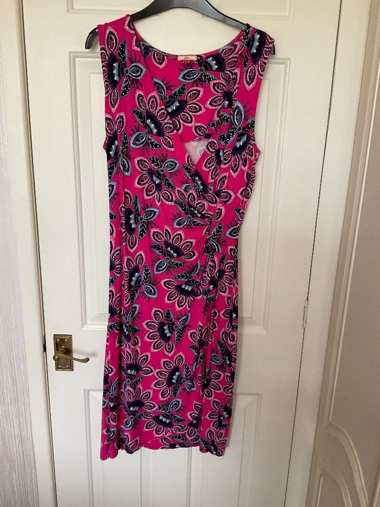 Joe Browns pink and blue paisley printed sleeveless faux wrap dress size 14