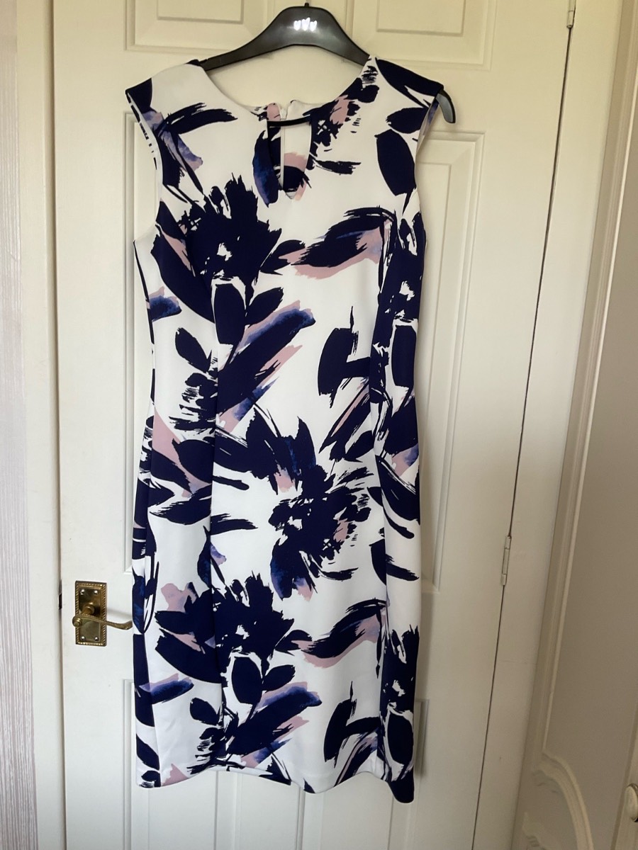 Roman Navy & White Floral Sleeveless Dress Size 12