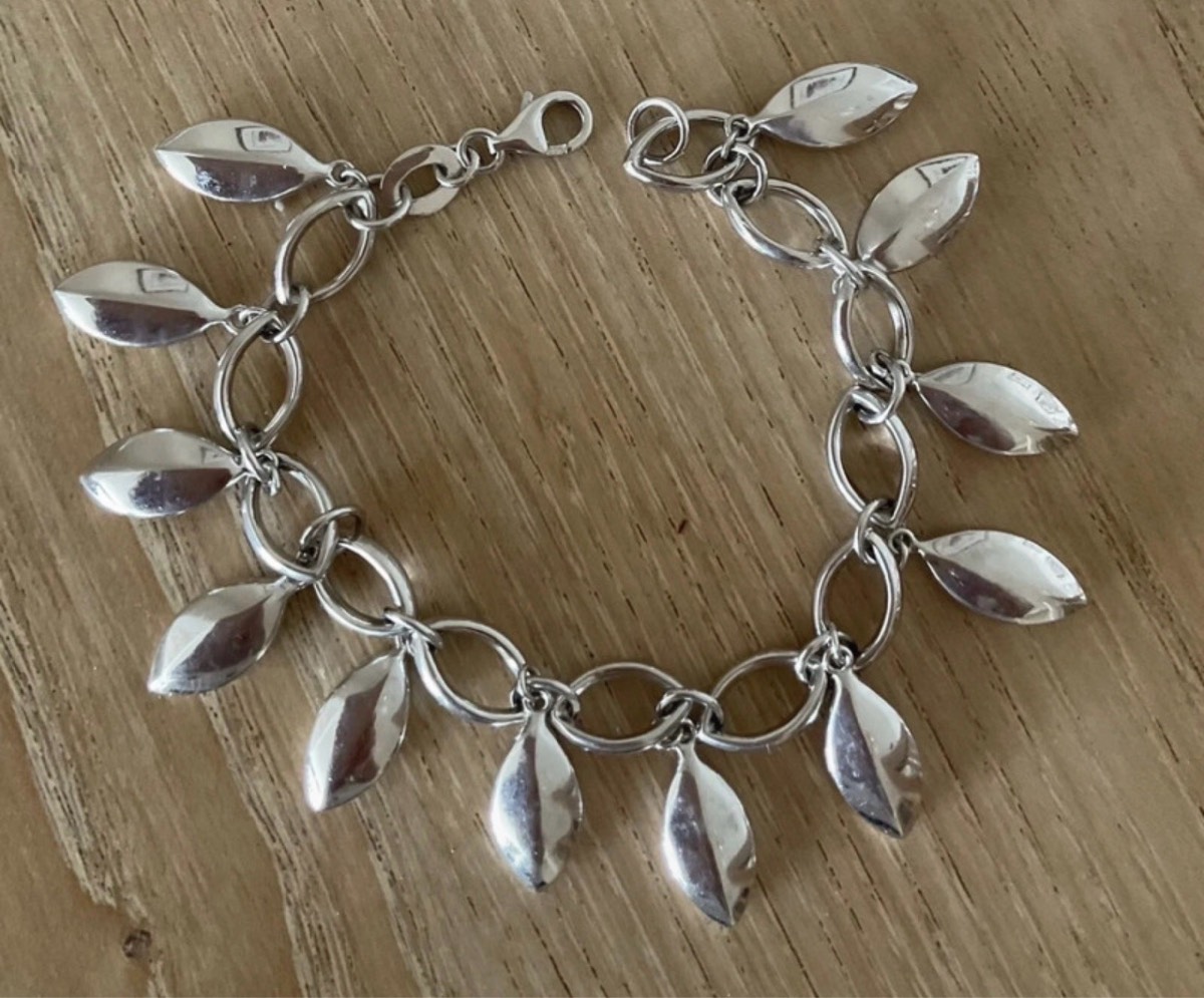 925 open link silver bracelet with drop charms