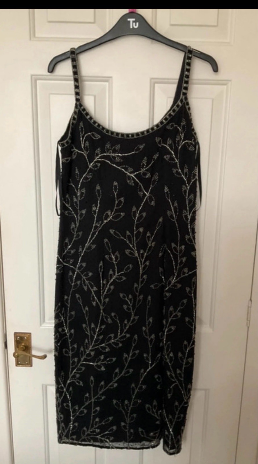 Black beaded embellished evening dress by serenade size 12