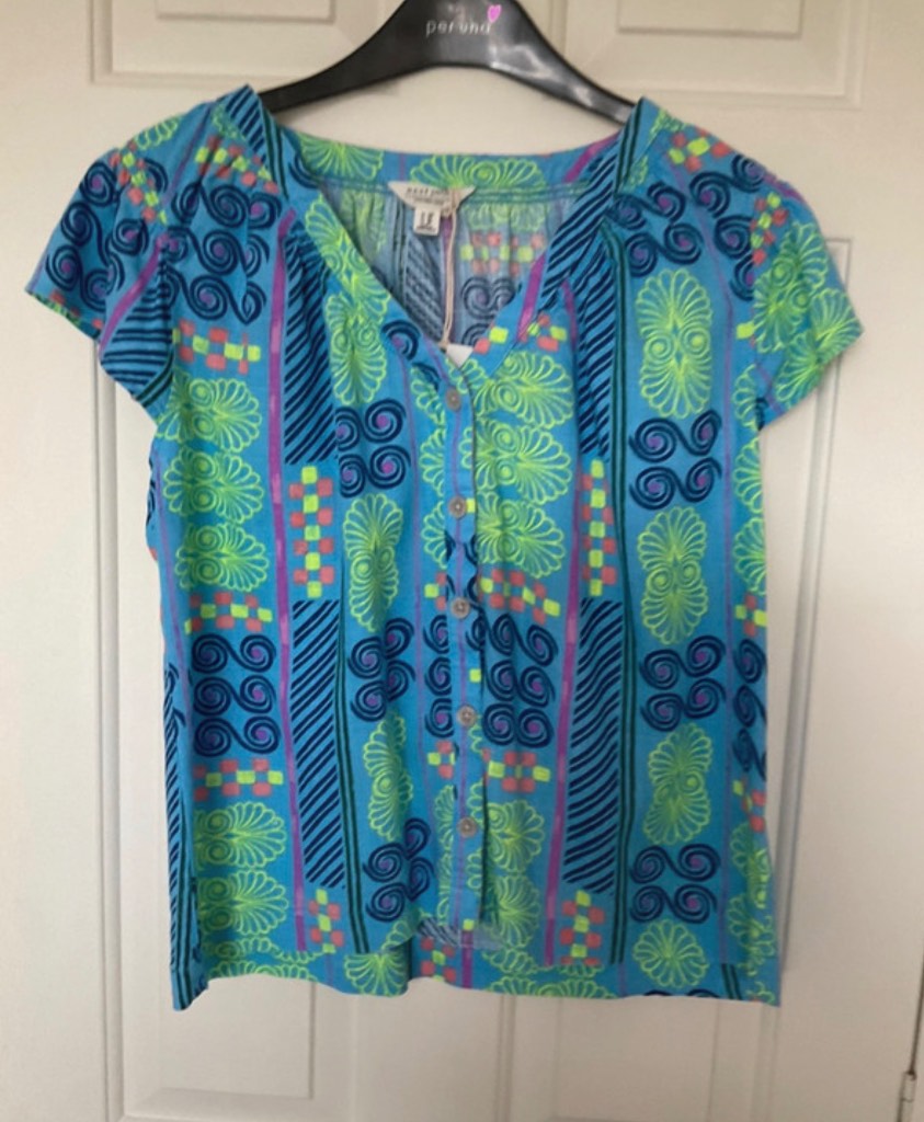 Next petite blue/green button through top size 12