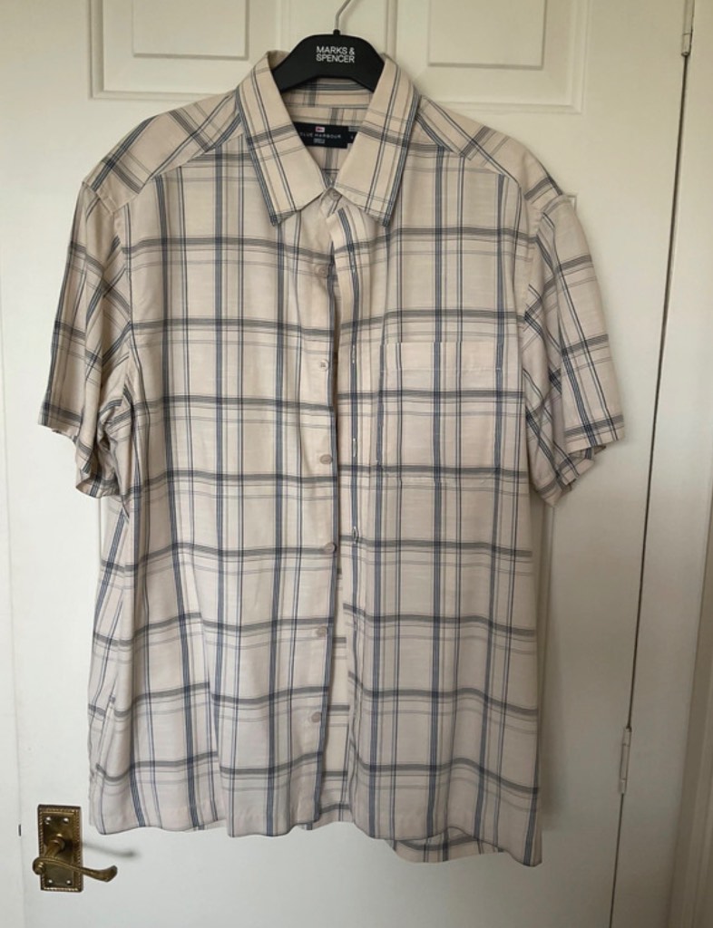 Marks and Spencer Neutral men's checked short sleeved shirt size large
