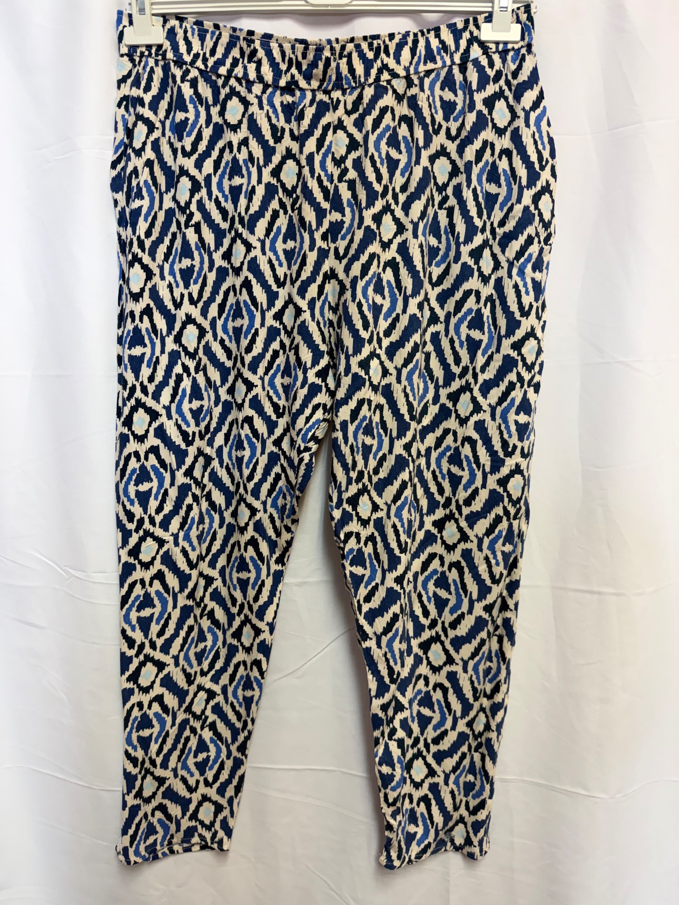 F&F Blue Cream Abstract Print Tapered Trousers – UK Size 18