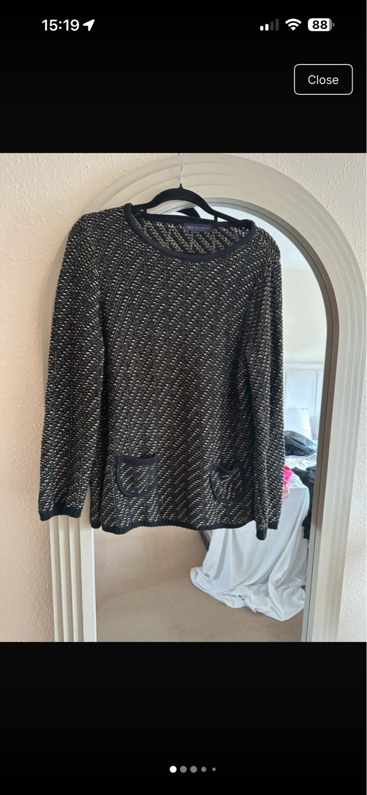 M&S collection black gold beige speckle knit jumper patch pocket sweater