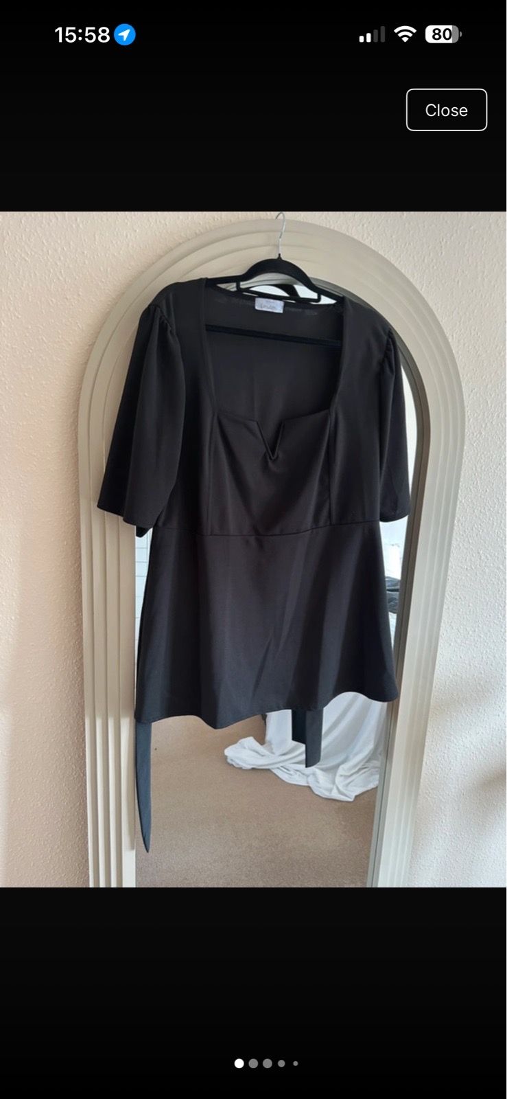 Heart yours London black shirt half sleeve square neck neck t shirt top waist belt