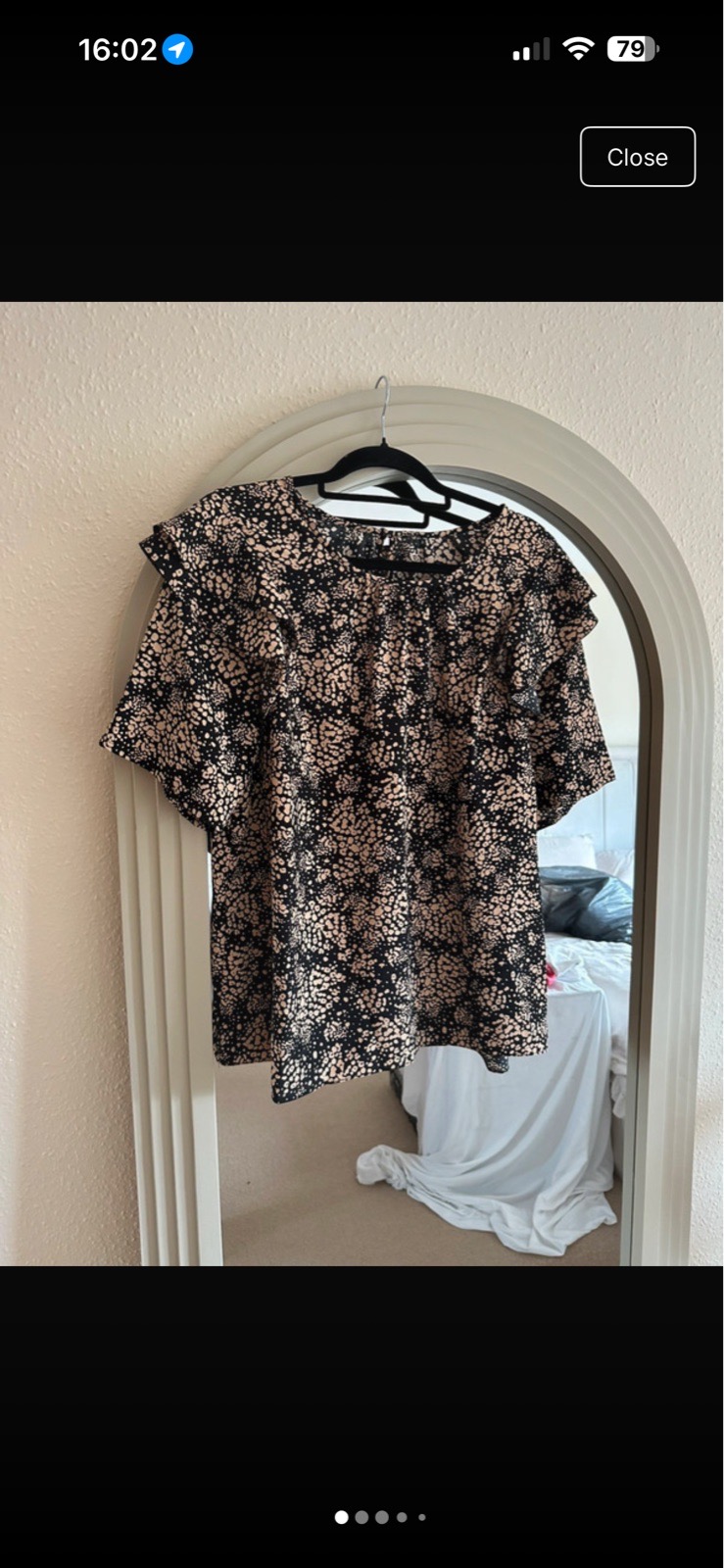 Matalan ditsy abstract spot print black brown beige short sleeve frill top blouse
