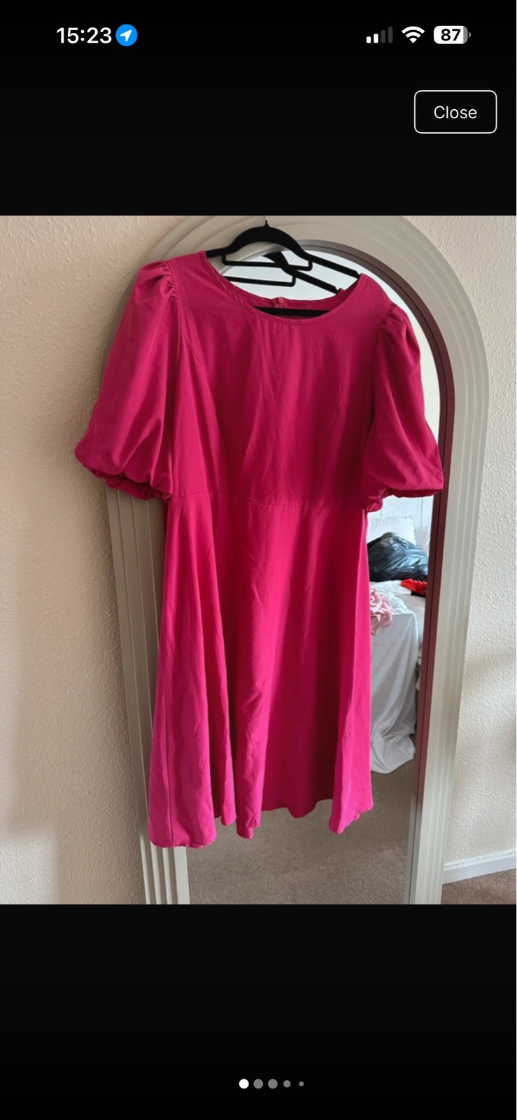 Shein curve fuchsia pink puff sleeve mini tea a line dress round neck