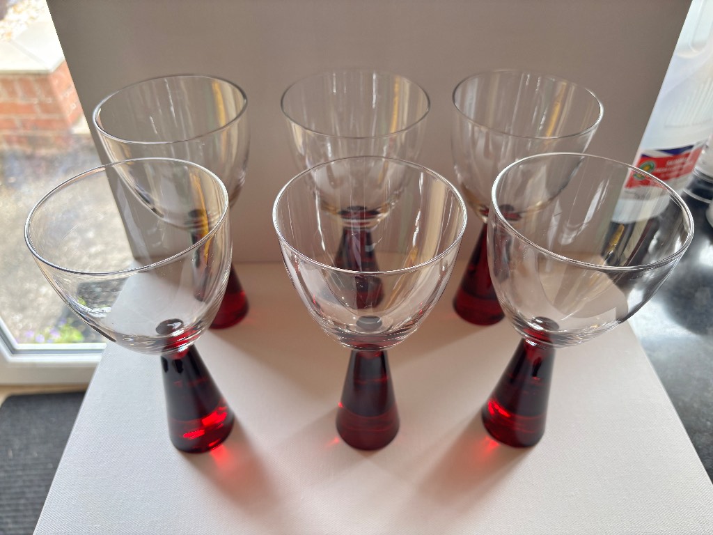 Vintage Artland Handblown Ruby Red Stemmed Wine Glasses Set of 6 | Christmas Dining & Wedding Table
