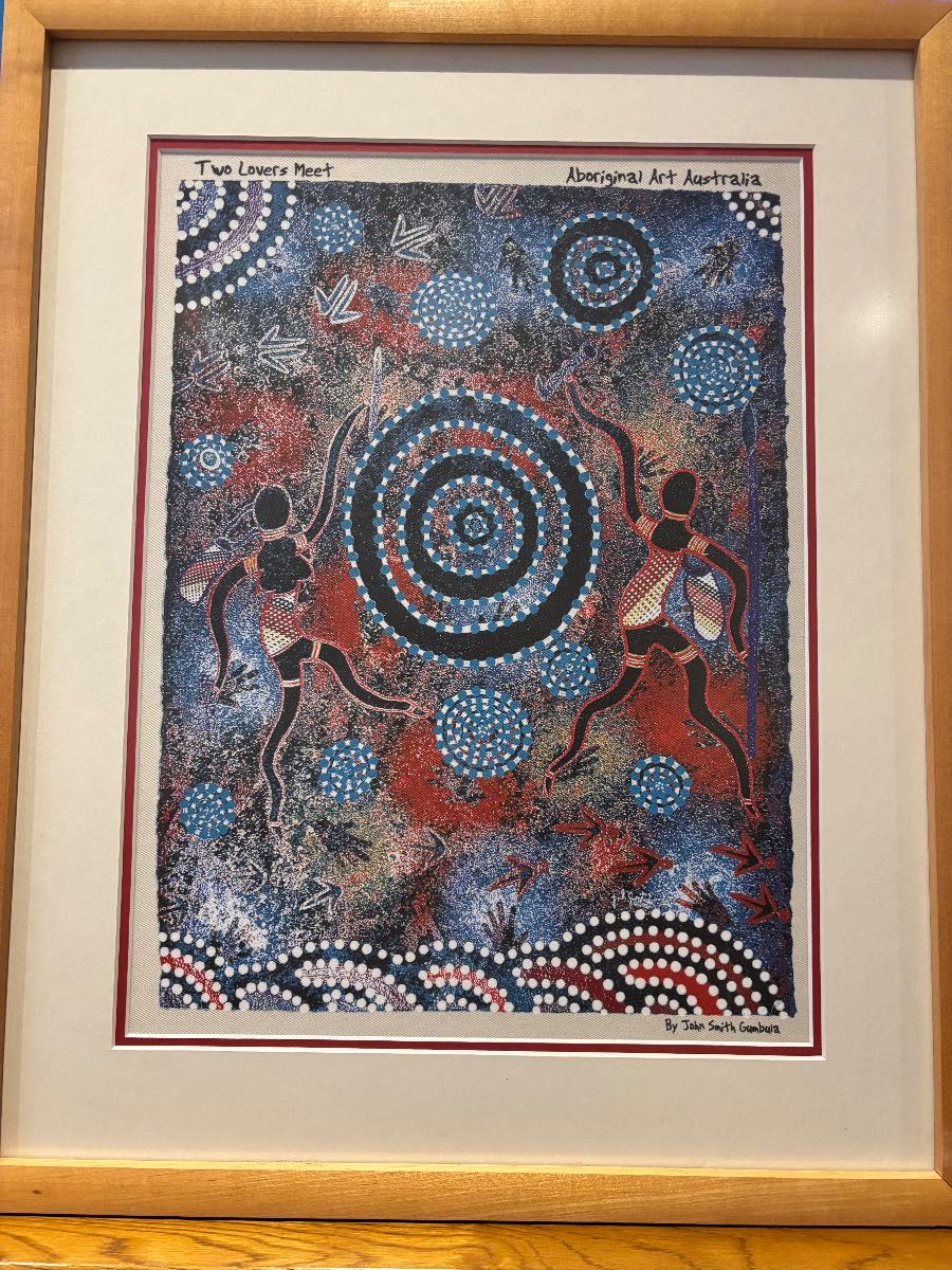 Large Framed Aboriginal Art 'Two Lovers Meet' John Smith Gumbula Print | Boho Statement Wall Decor