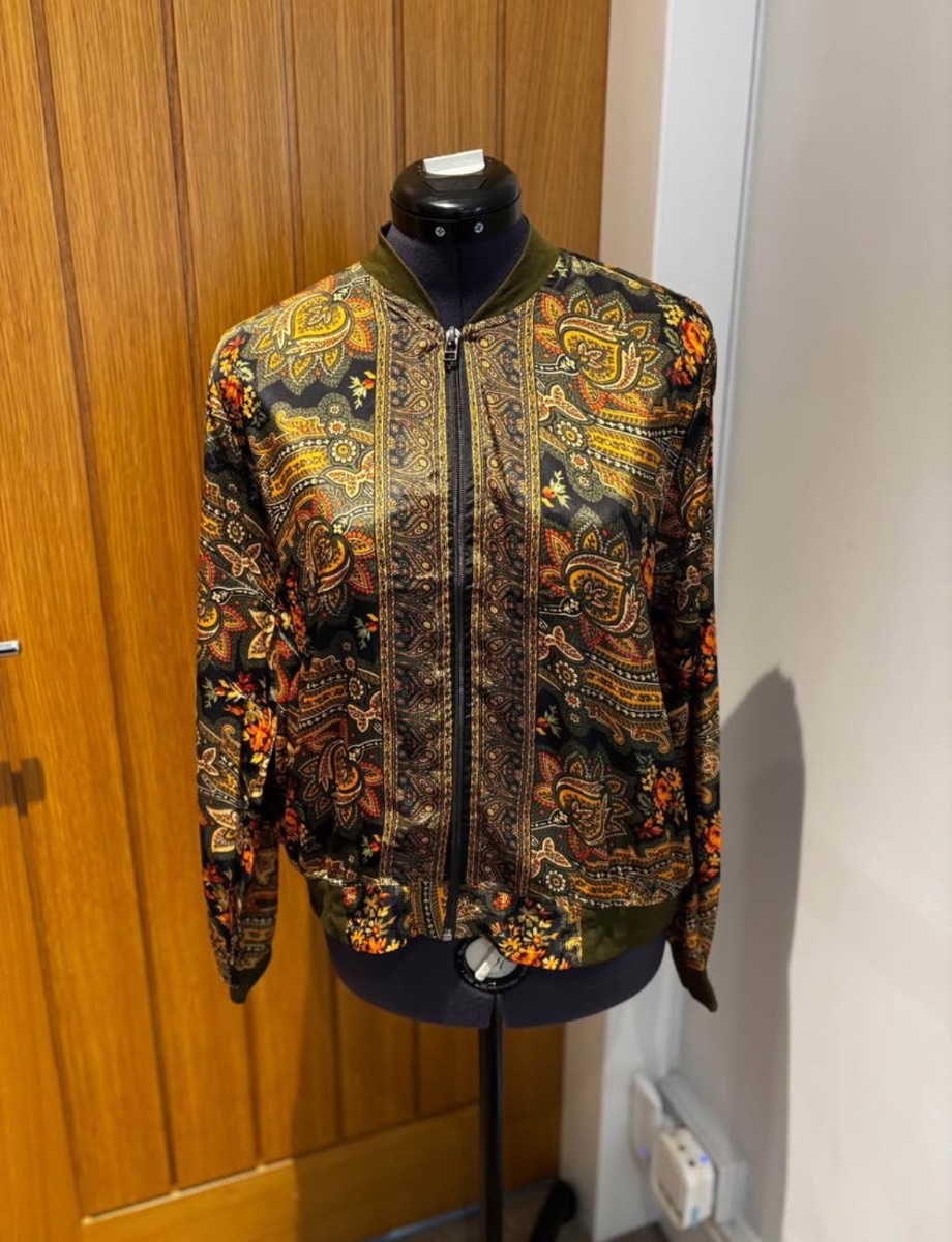Sonamour 100% Silk Paisley Bomber Jacket | Luxury Statement Evening & Boho Chic Size M/L