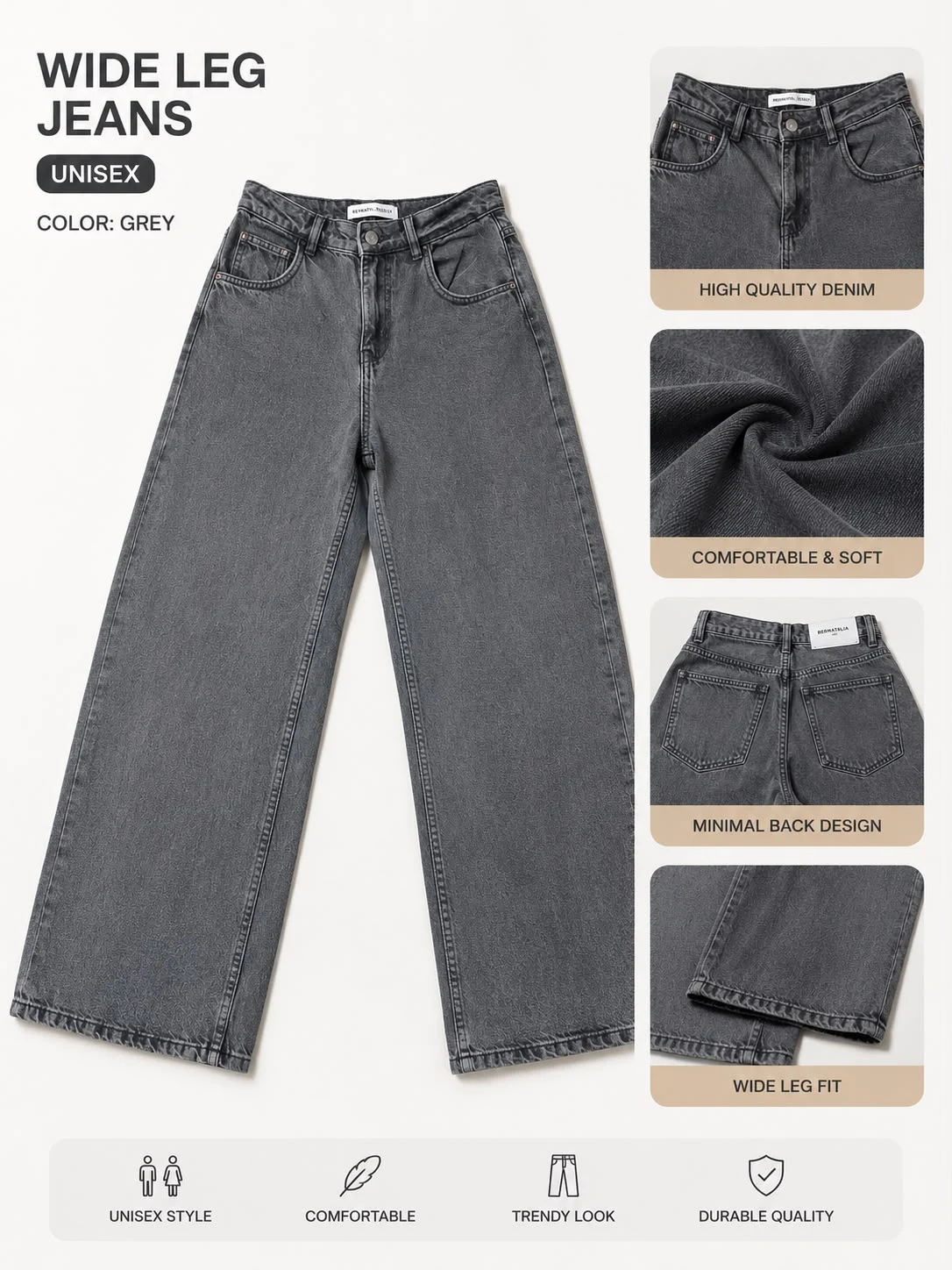Bershka Grey Wide-Leg Jeans | Unisex Wide Skate Fit