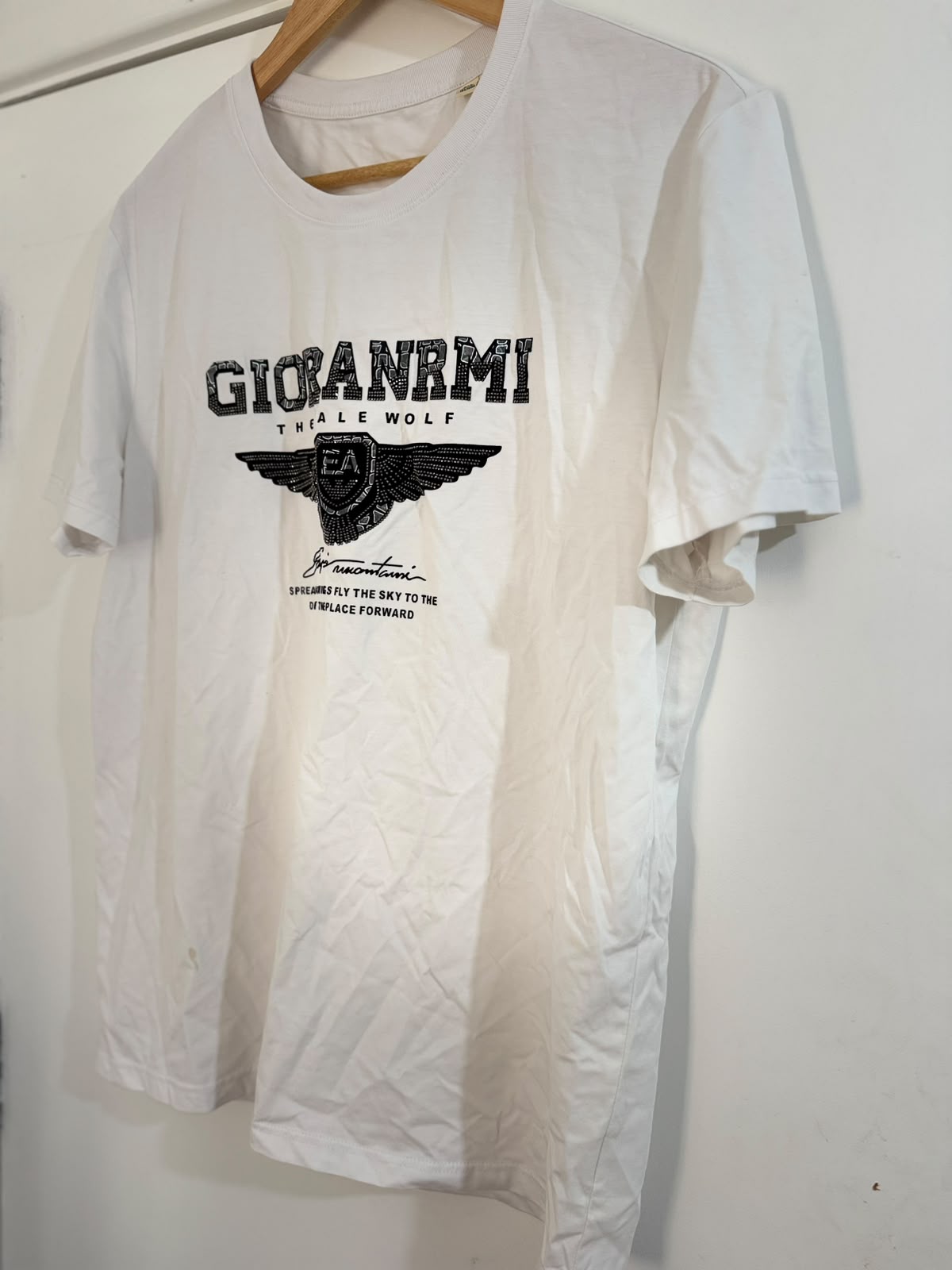 Men's White Graphic T-Shirt – Eagle Print Crew Neck Casual Tee | UK Size S | Used – Good Condition