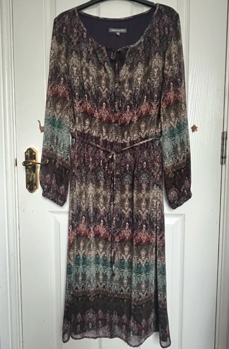 Laura Ashley Chiffon Paisley Midi Dress with Tie Waist - Size 12