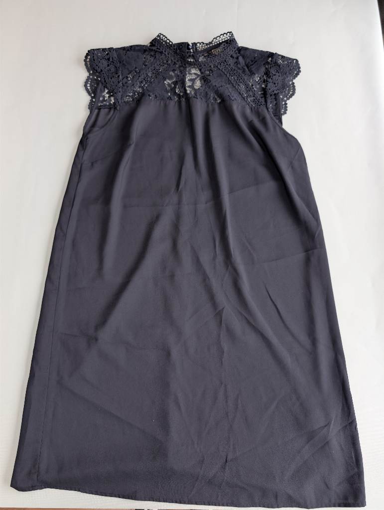 Lipsy London Navy Blue Lace Yoke Midi Dress Womens UK 14 Sleeveless Evening Party