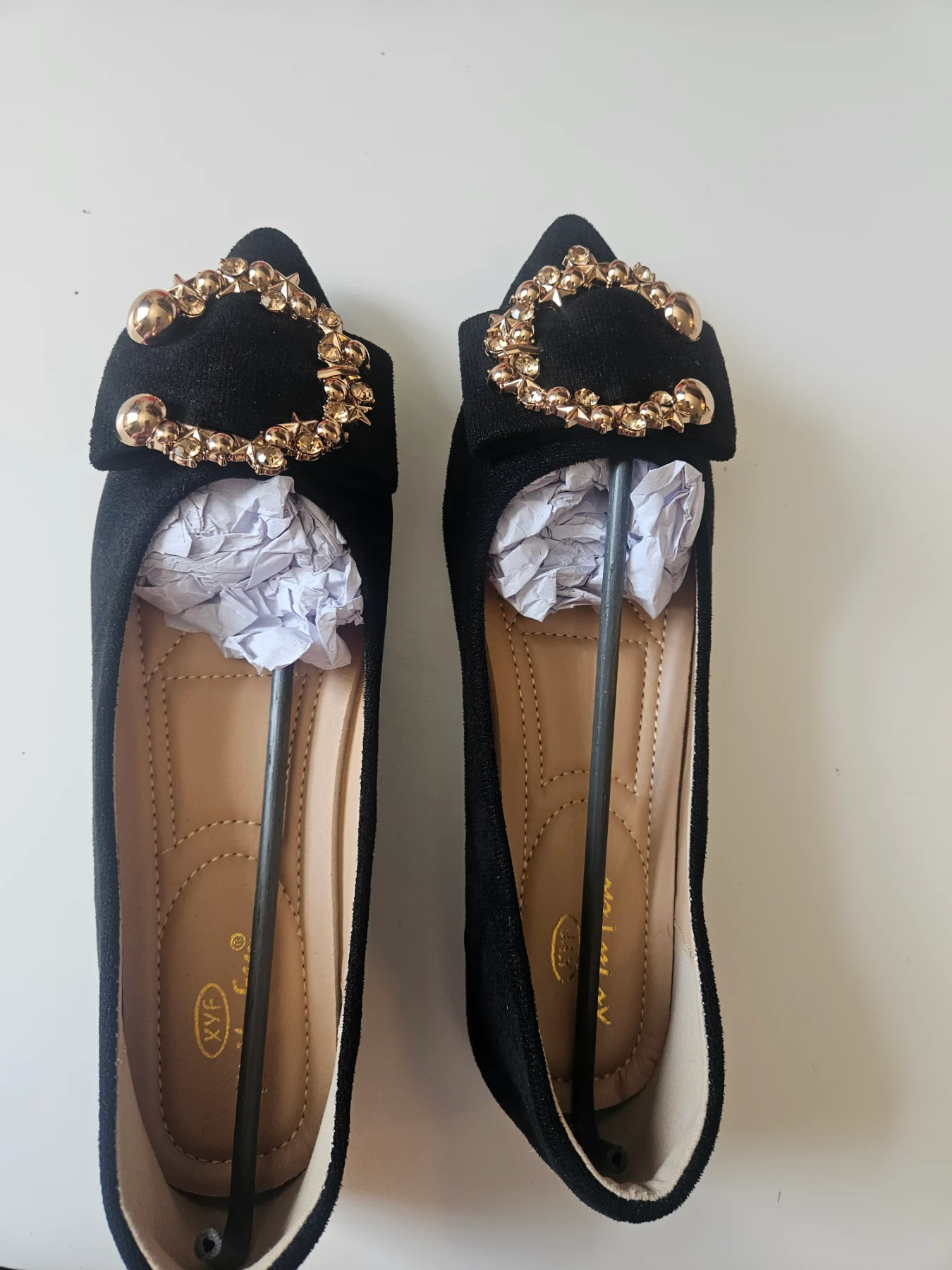 Brand New Black Pointed Rhinestone Buckle Ballet Flats