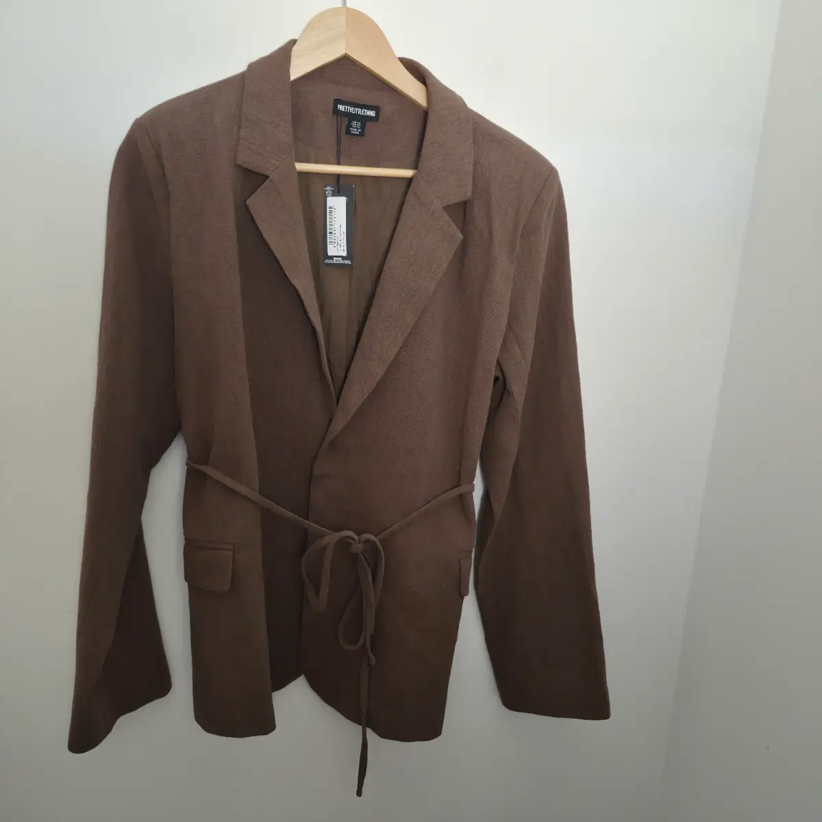 PrettyLittleThing Chocolate Brown Tie-Waist Blazer - Size 14
