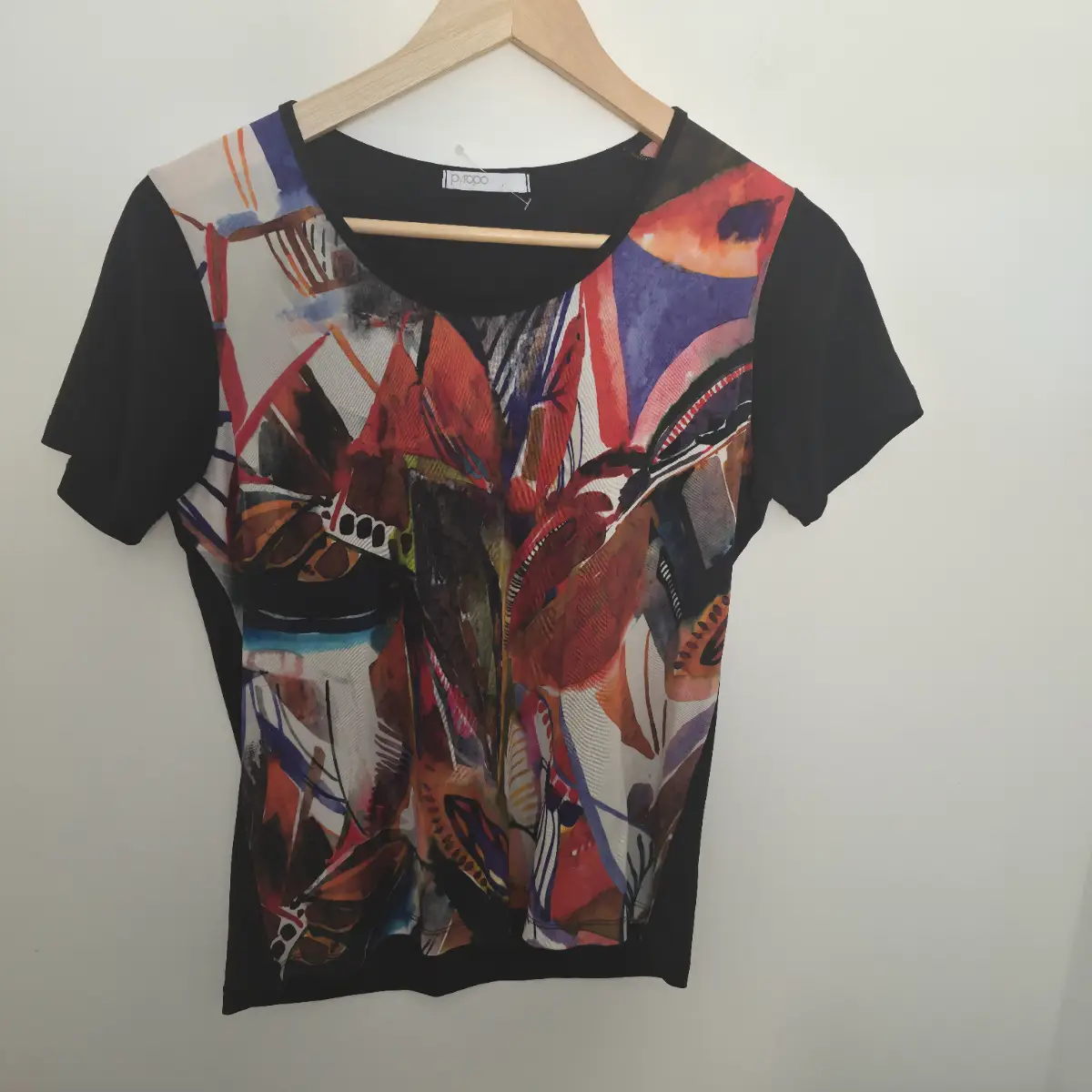 Pyropo Artistic Abstract Print Short Sleeve Top - Size 40 (UK 12 / US 8)