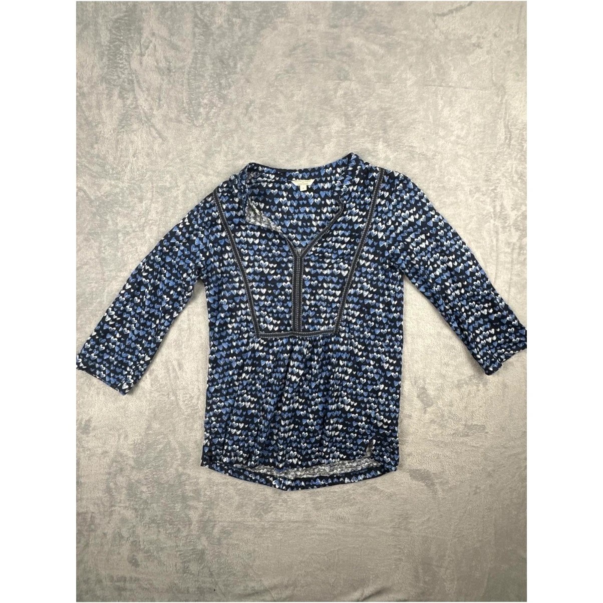 Monsoon Women's Blue & White Heart Print Linen Stylish Top Size Small