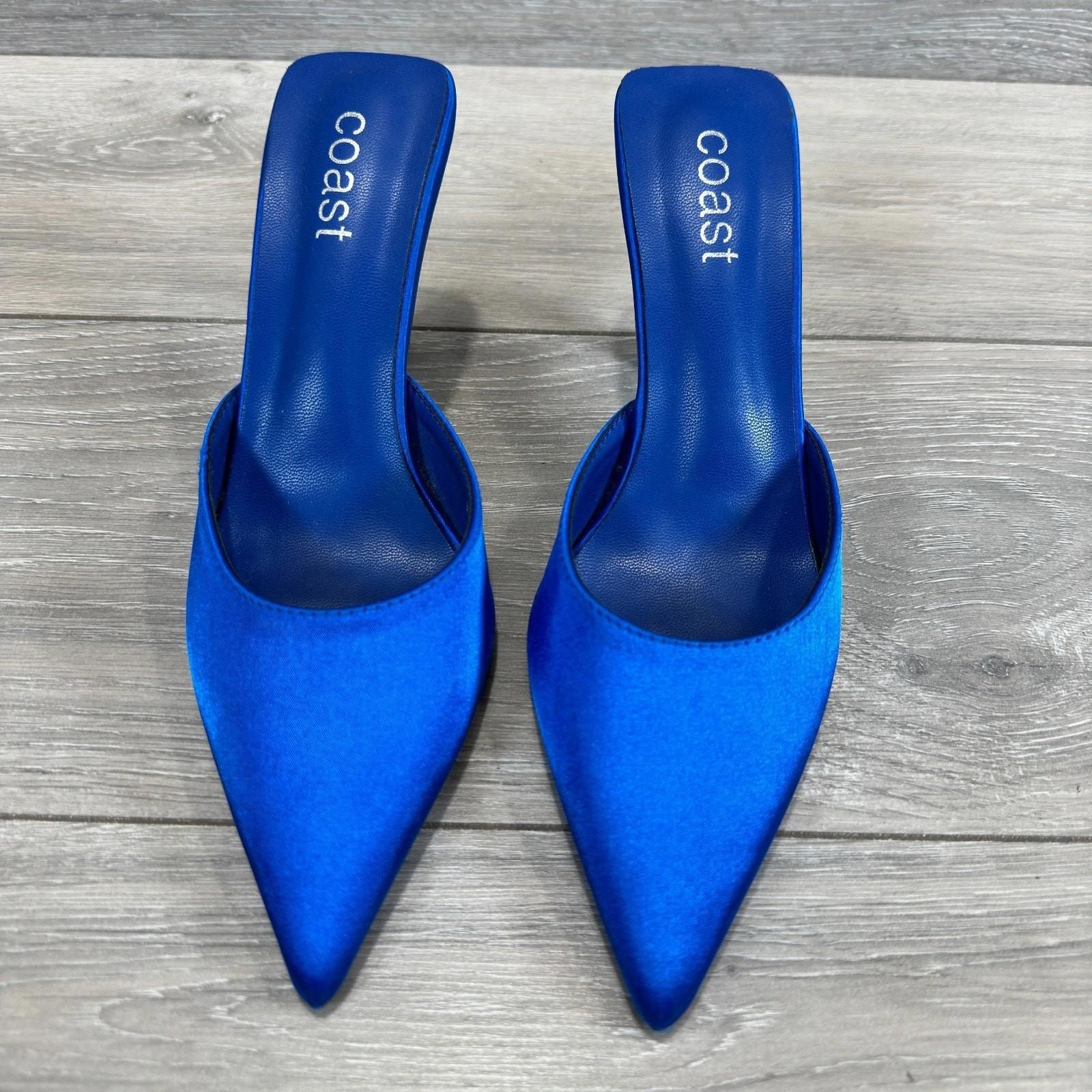 Coast Womens Blue Satin Pointy Toe Slip On Mule Heels Shoes Size UK 5