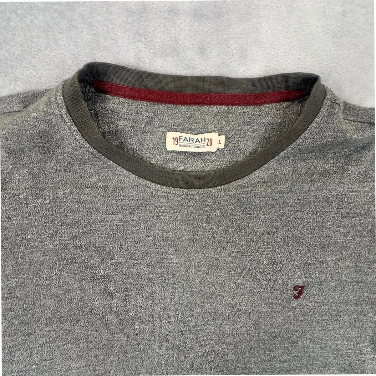 Farah 1920 Mens Dean Short Sleeve T-Shirt Tee size Large grey Embroidered Logo