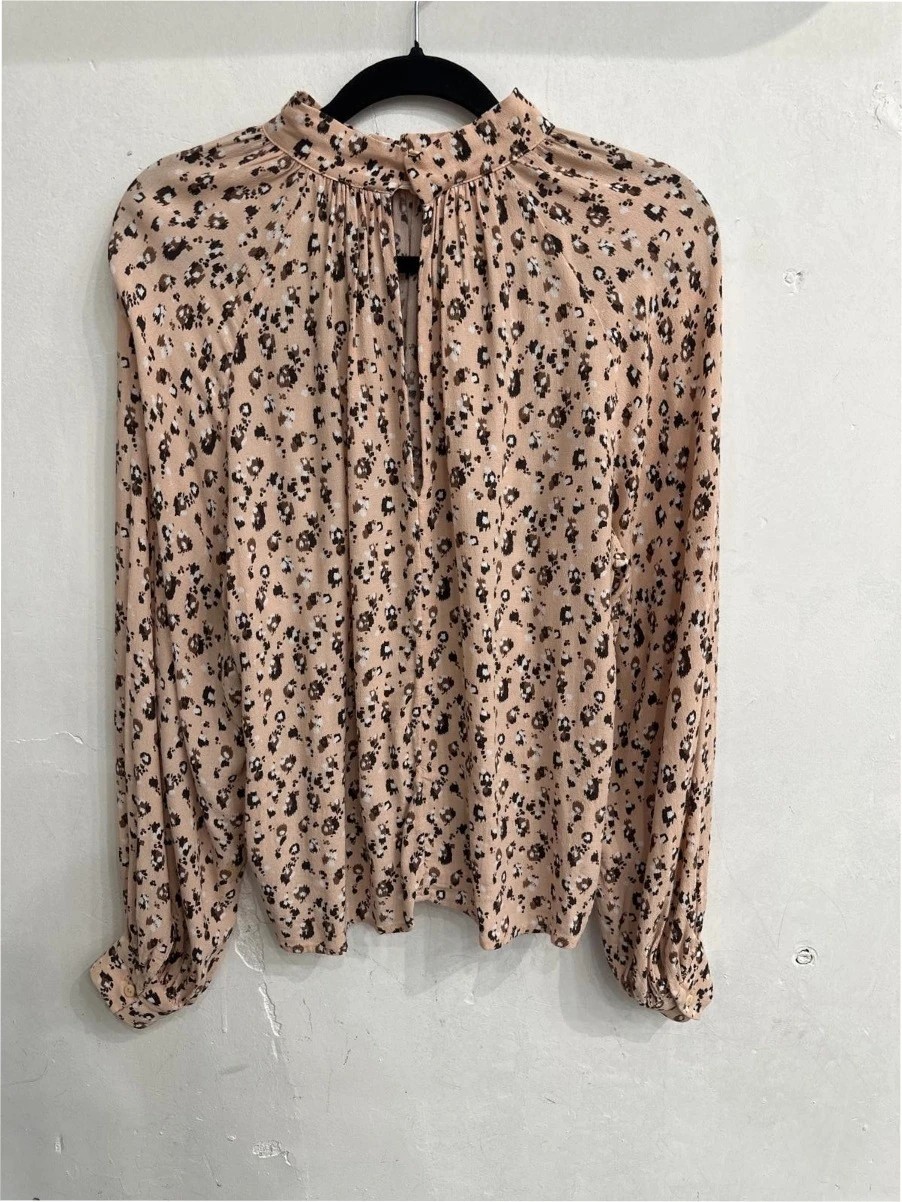 M&S Elegant Womens Pink Leopard Print Long Sleeve Blouse Top UK 12 EU 40