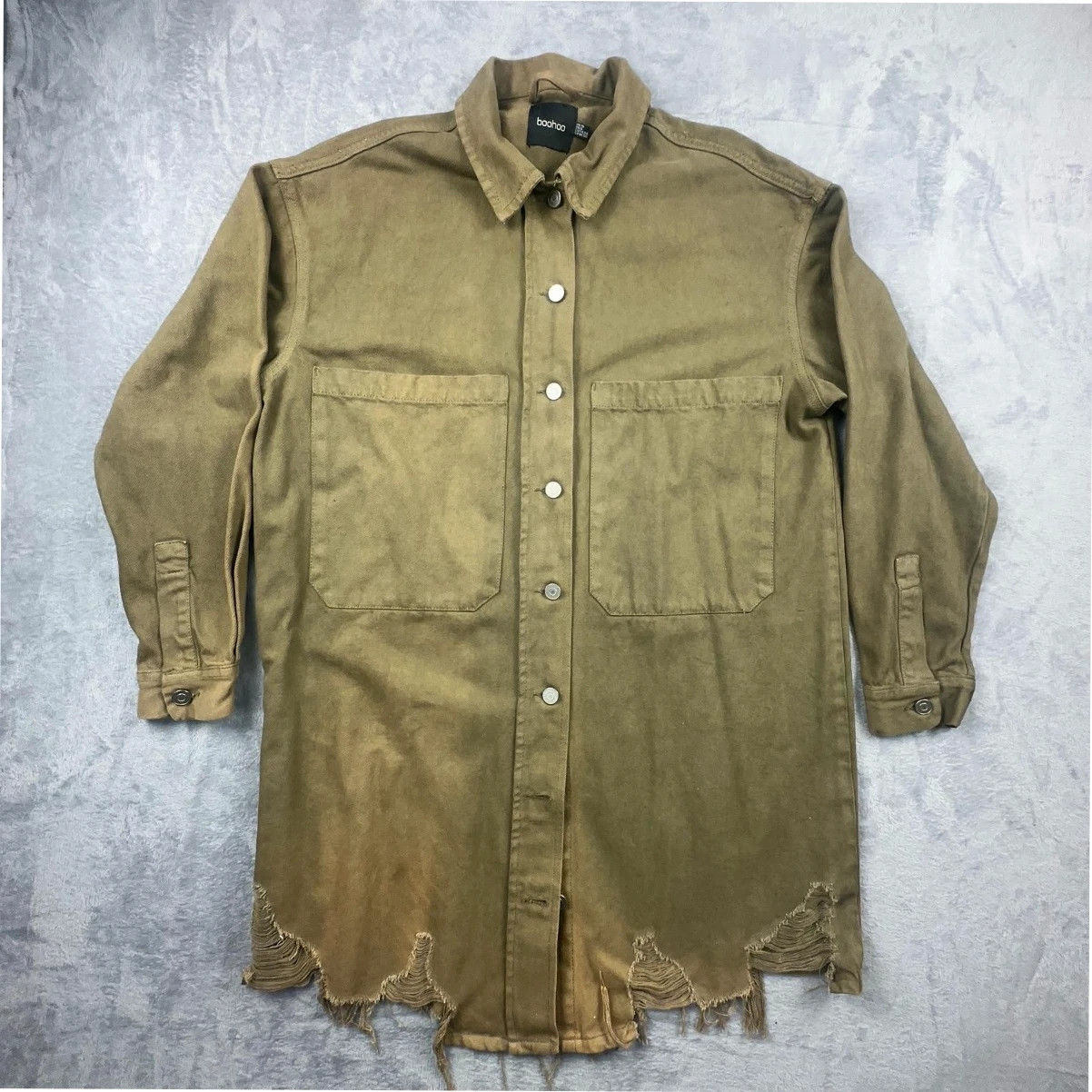 Boohoo Women's Long Sleeve Distressed Hem Shirt Jacket 100% Cotton UK 10