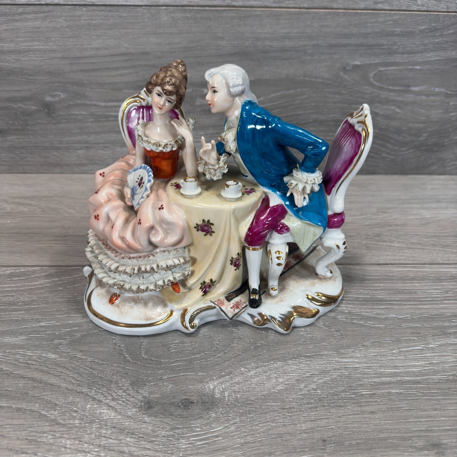 Artmark Victorian Couple at Table Having Tea Figurine 9L x 6H x 5W inch.