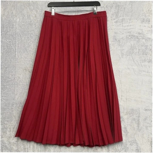 Jacques Vert Red Ladies Pleated Midi Skirt Elastic Waist Size Large