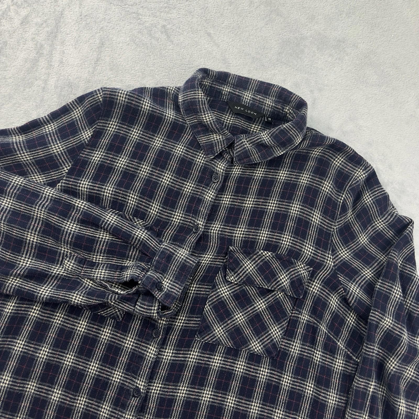 New Look Women's Blue White Checked Cowboy Style Cotton Shirt Blouse Size 12