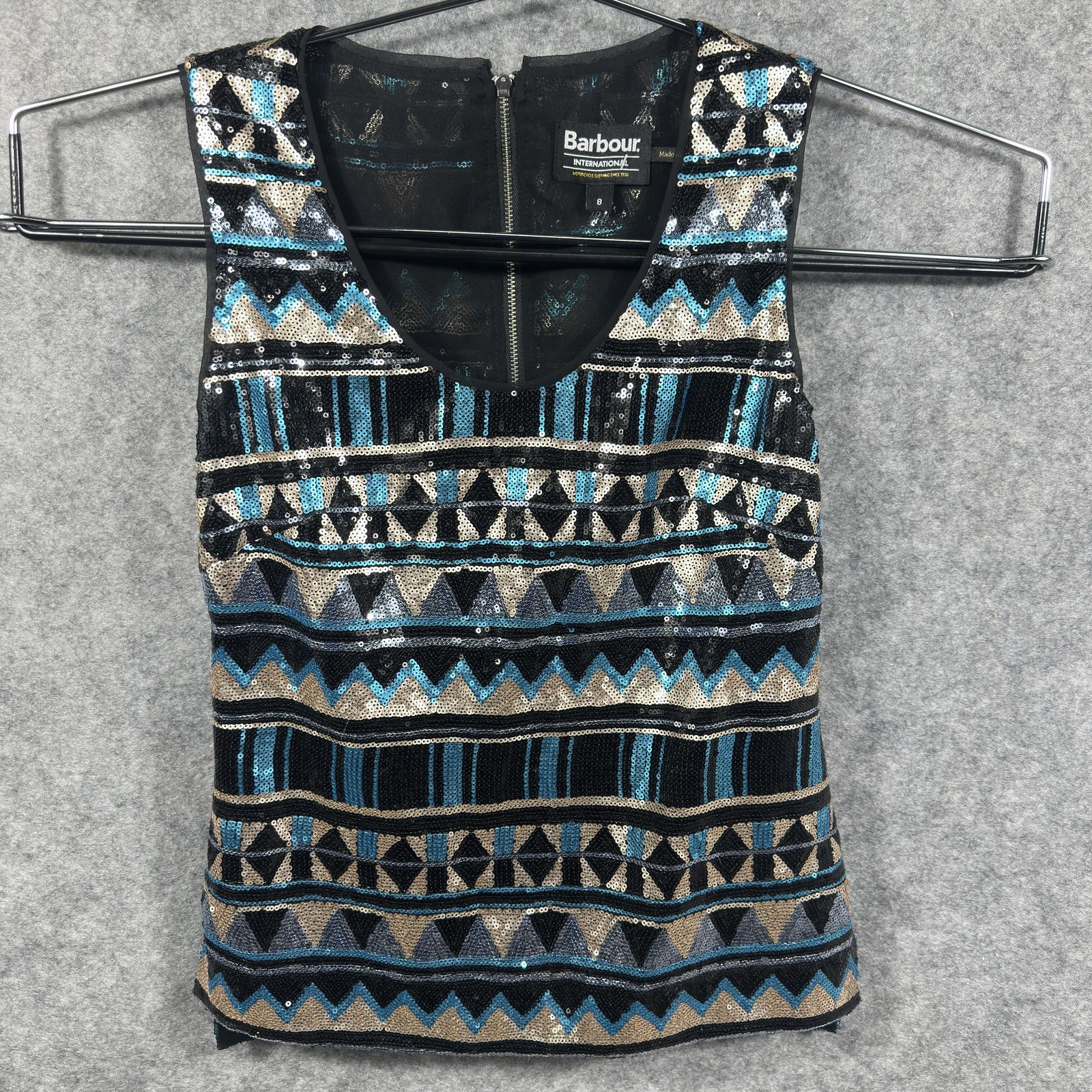 Barbour International Women's Sleeveless Sequin Sirius Top LML0419BK11 Size 8