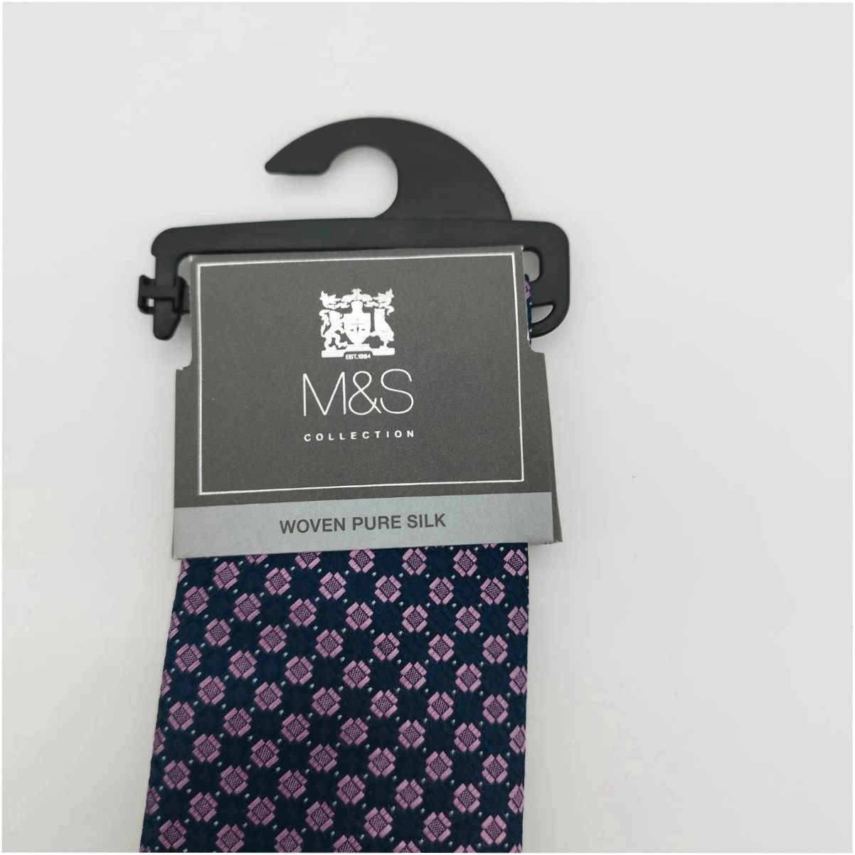 Marks & Spencer Collection Men's Navy Blue and Pink Pure Silk Woven Tie