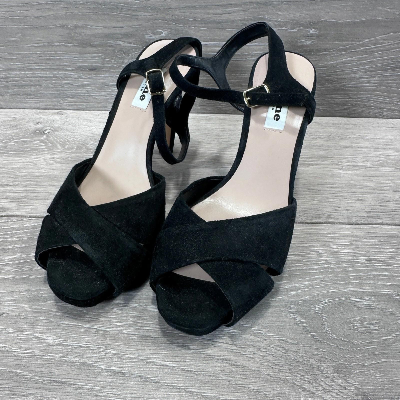 Black Dune High Block Heel Suede Strappy Open Toe Size UK 6 EU 39 Summer Party