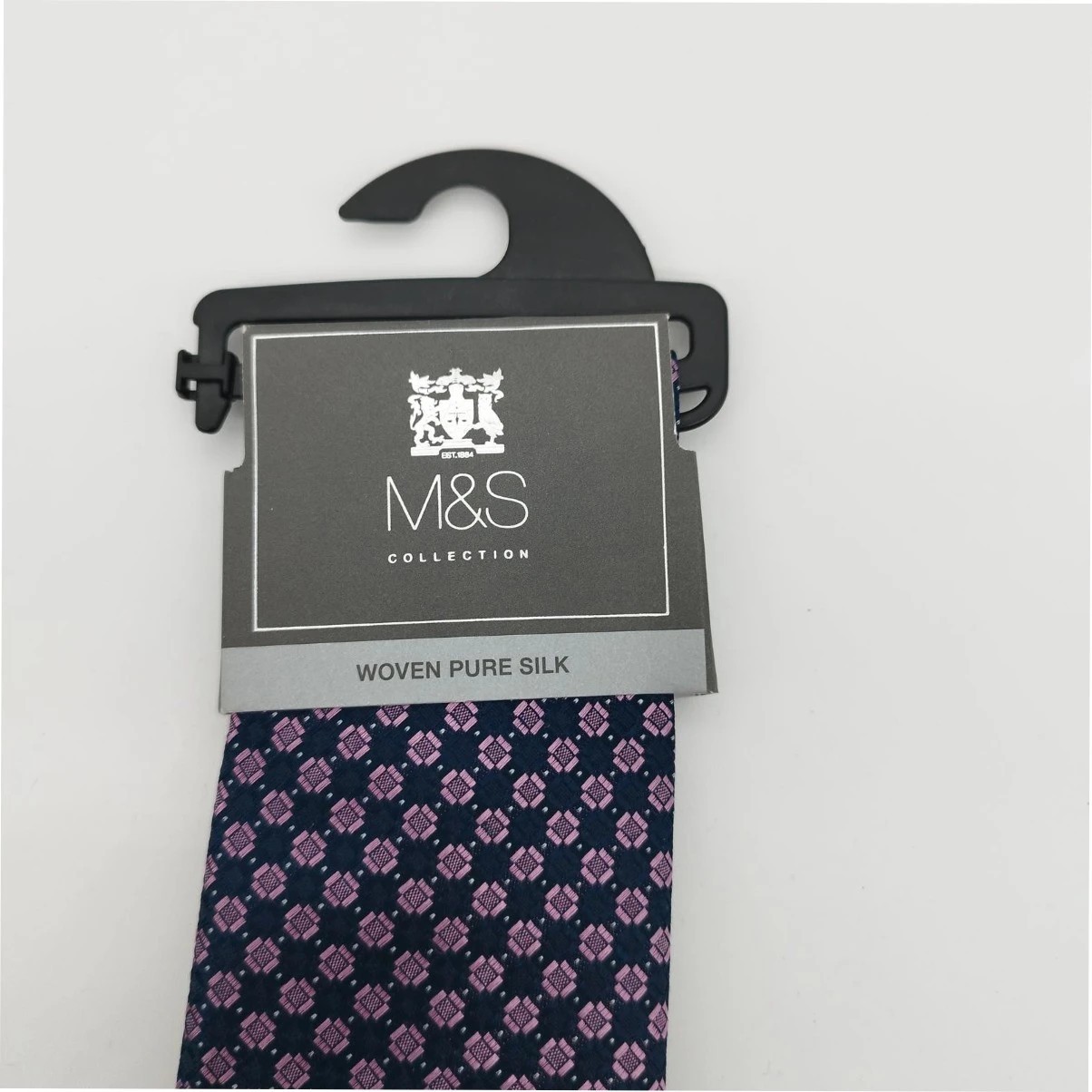 Marks & Spencer Collection Men's Navy Blue and Pink Pure Silk Woven Tie