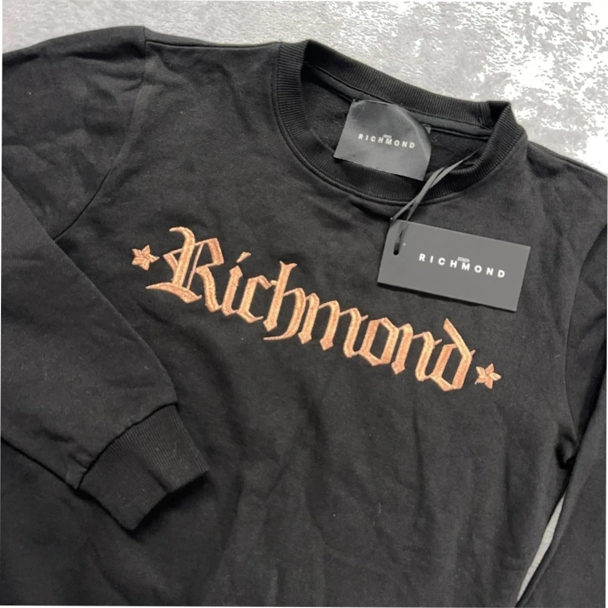 John Richmond Men's Black Crewneck Sweatshirt Size M Embroidered Logo