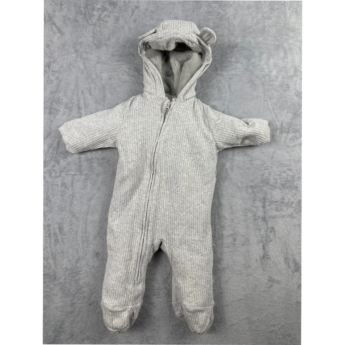 Fred & Flo Grey Baby Snowsuit Romper 6-9 Months Warm Winter Pram Suit