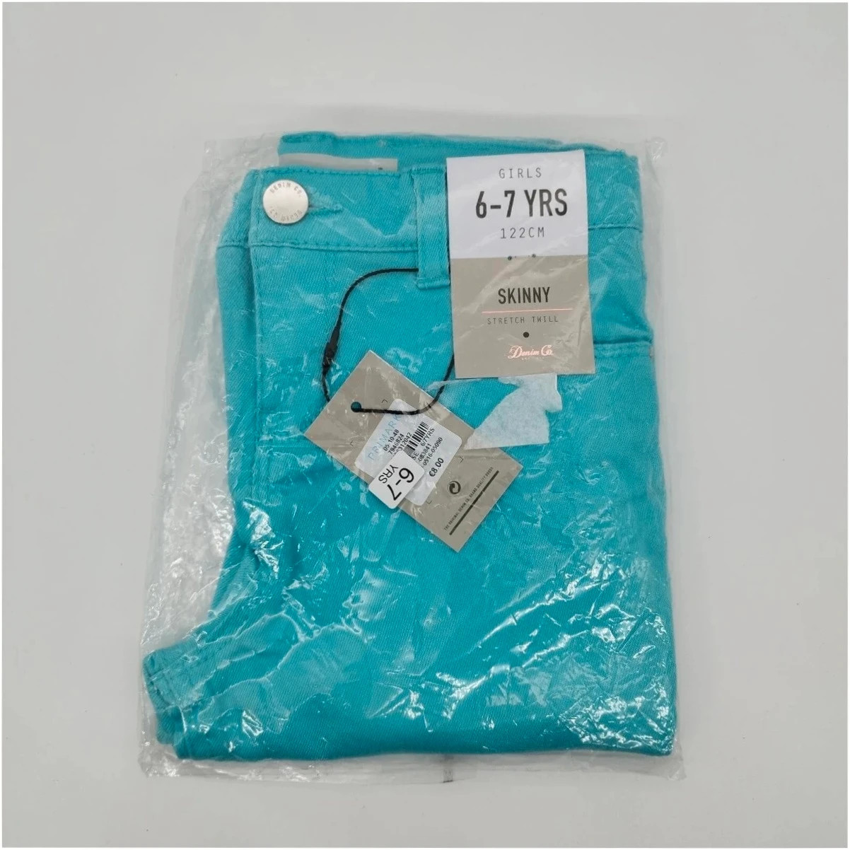 Primark Girls Skinny Turquoise Jeans 6-7 Years 122cm Stretch Twill