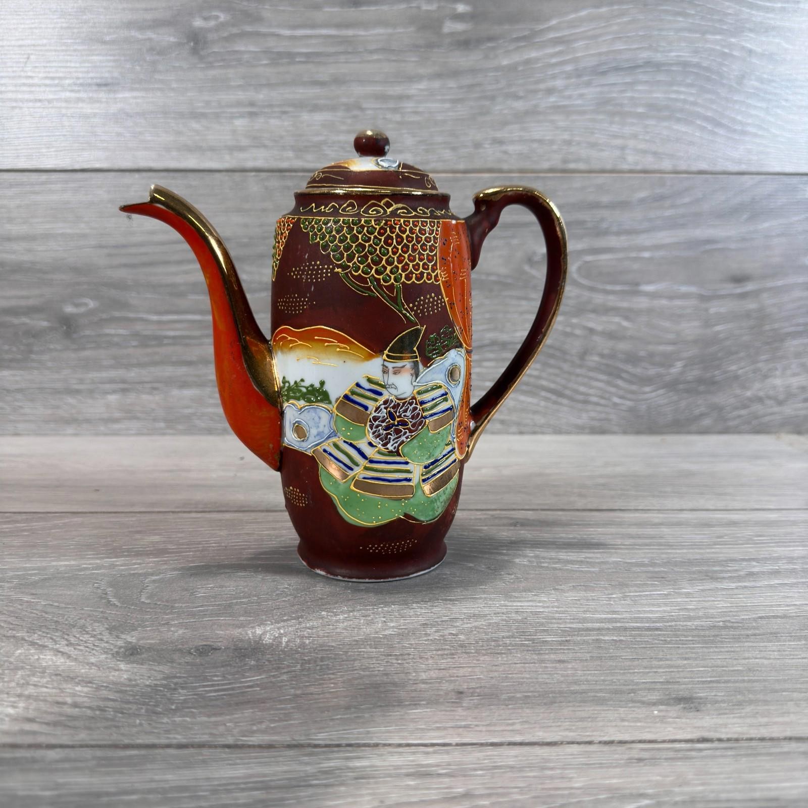 Vintage Mikori Beautiful Samurai Pottery Hand Painted Tea/Coffee Pot