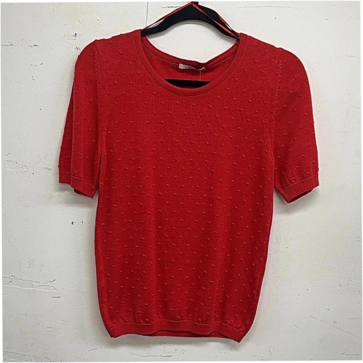 Tu Red Textured Cotton Short Sleeve Sweater UK 10
